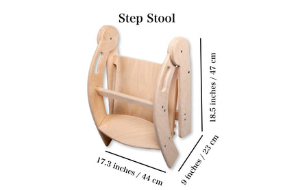 Red Oceanus foldable Montessori kitchen step stool with non-slip surface and sturdy wooden construction for safe child use.