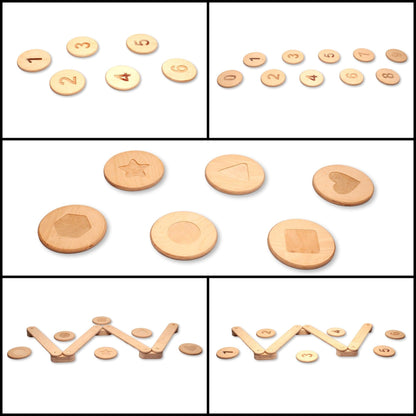 Red Oceanus Montessori balance beam and stepping stones set with colorful stones and wooden beam for children&