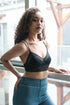 Periwinkle Aether strappy back geometric lace bralette from the Leto Collection, featuring intricate lace and stylish straps.