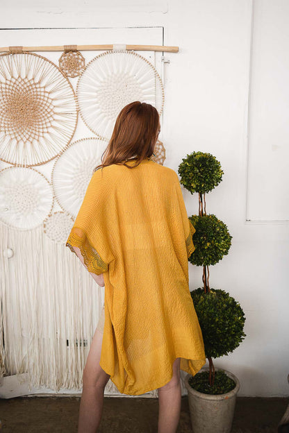 Sunshine Lace Trim Kimono accessory by Periwinkle Aether featuring lightweight fabric with delicate lace details and a flowing fit.