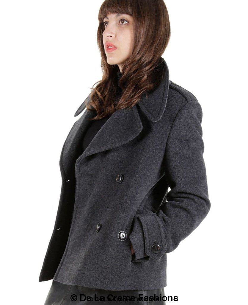 Rose Eleusis Harris Tweed contrast short pea coat, tailored jacket with classic style and detailed craftsmanship.