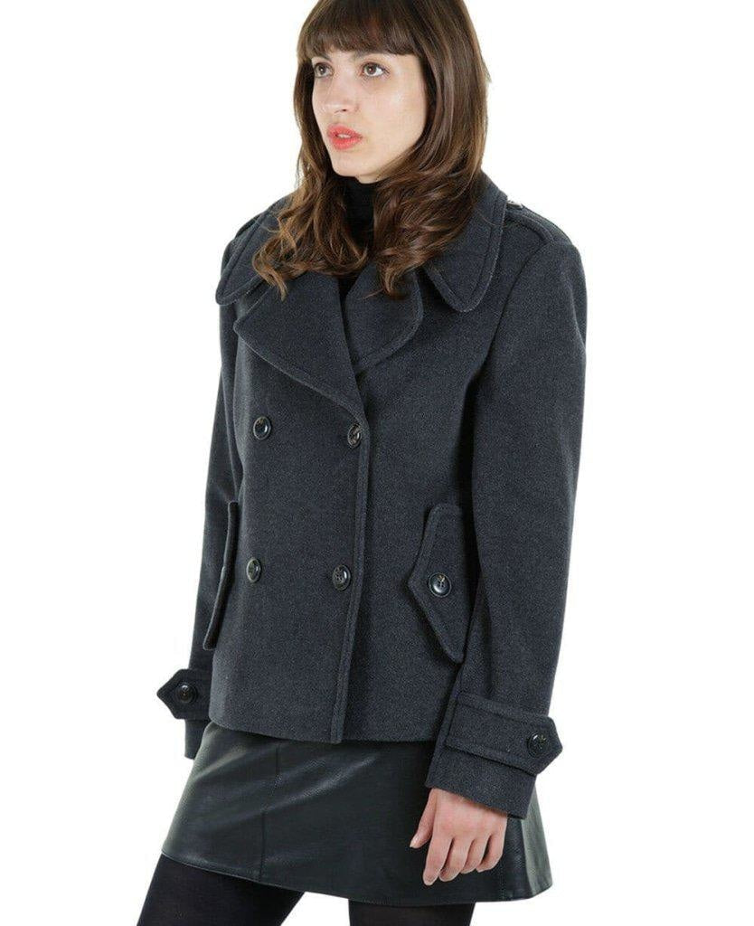 Rose Eleusis Harris Tweed short pea coat with contrast details, tailored fit, in grey fabric, designed for stylish jackets and coats.