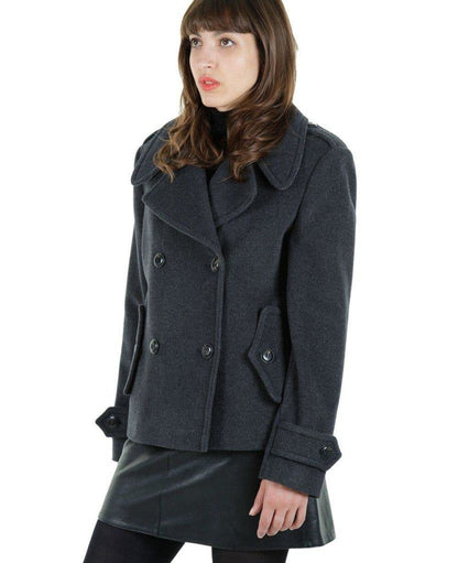 Rose Eleusis Harris Tweed short pea coat with contrast details, tailored fit, in grey fabric, designed for stylish jackets and coats.