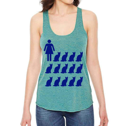 Green tank top featuring playful cat graphics, designed for cat lovers by Indigo Tiger, perfect for casual wear.
