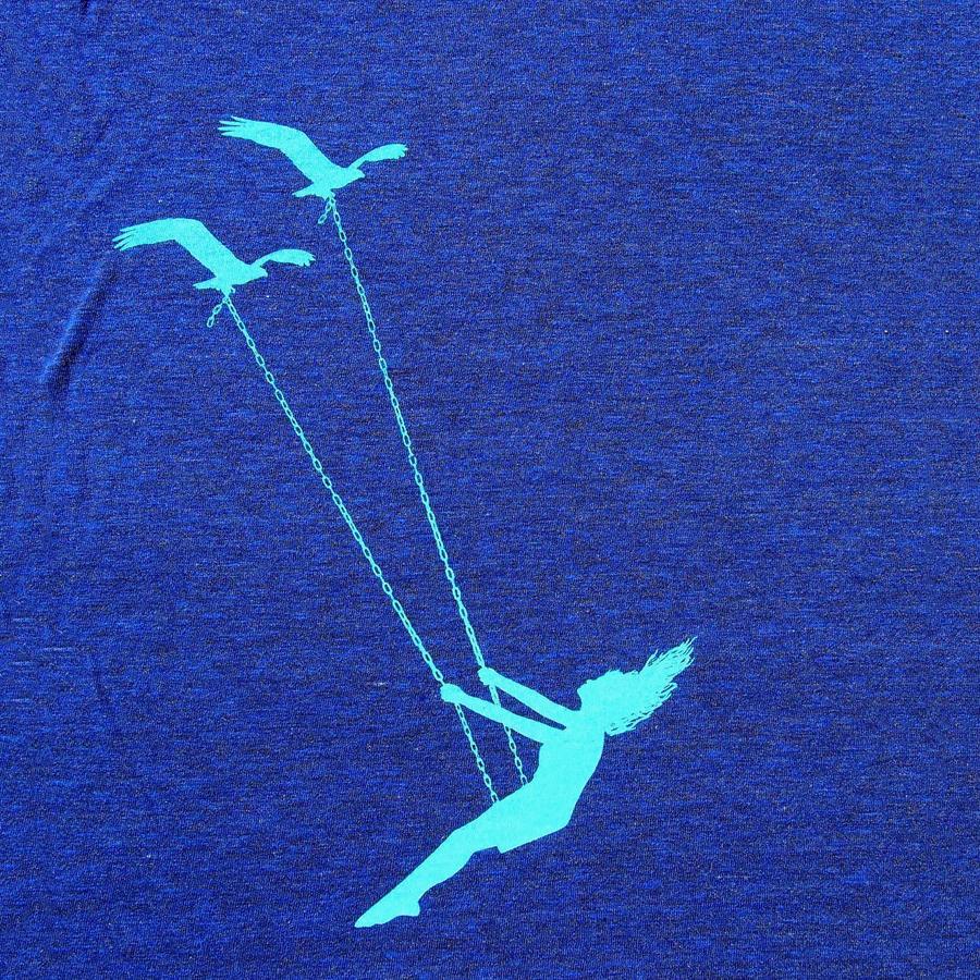 Flying bird swing racerback tank top by Indigo Tiger, featuring a vibrant bird design on a lightweight sleeveless shirt.