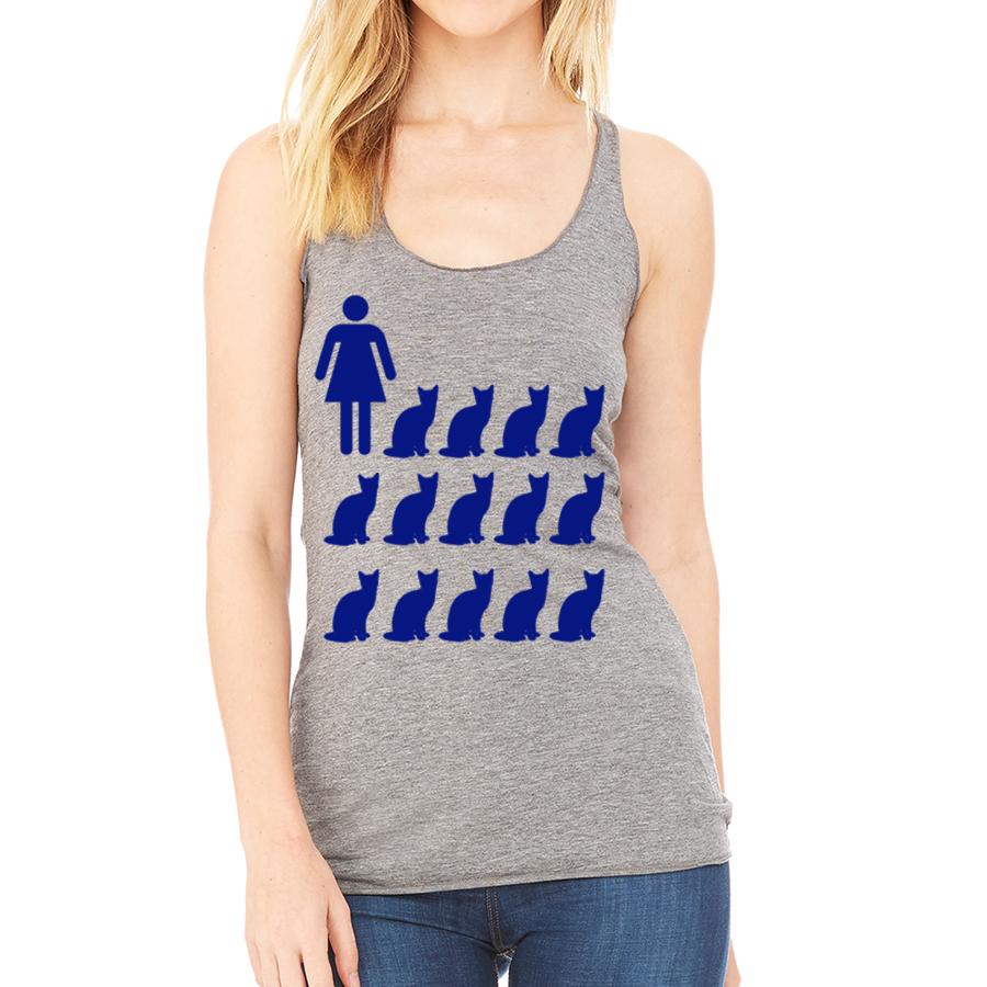 Indigo Tiger Crazy Cat Lady tank top featuring a fun feline-themed design on a comfortable sleeveless shirt.