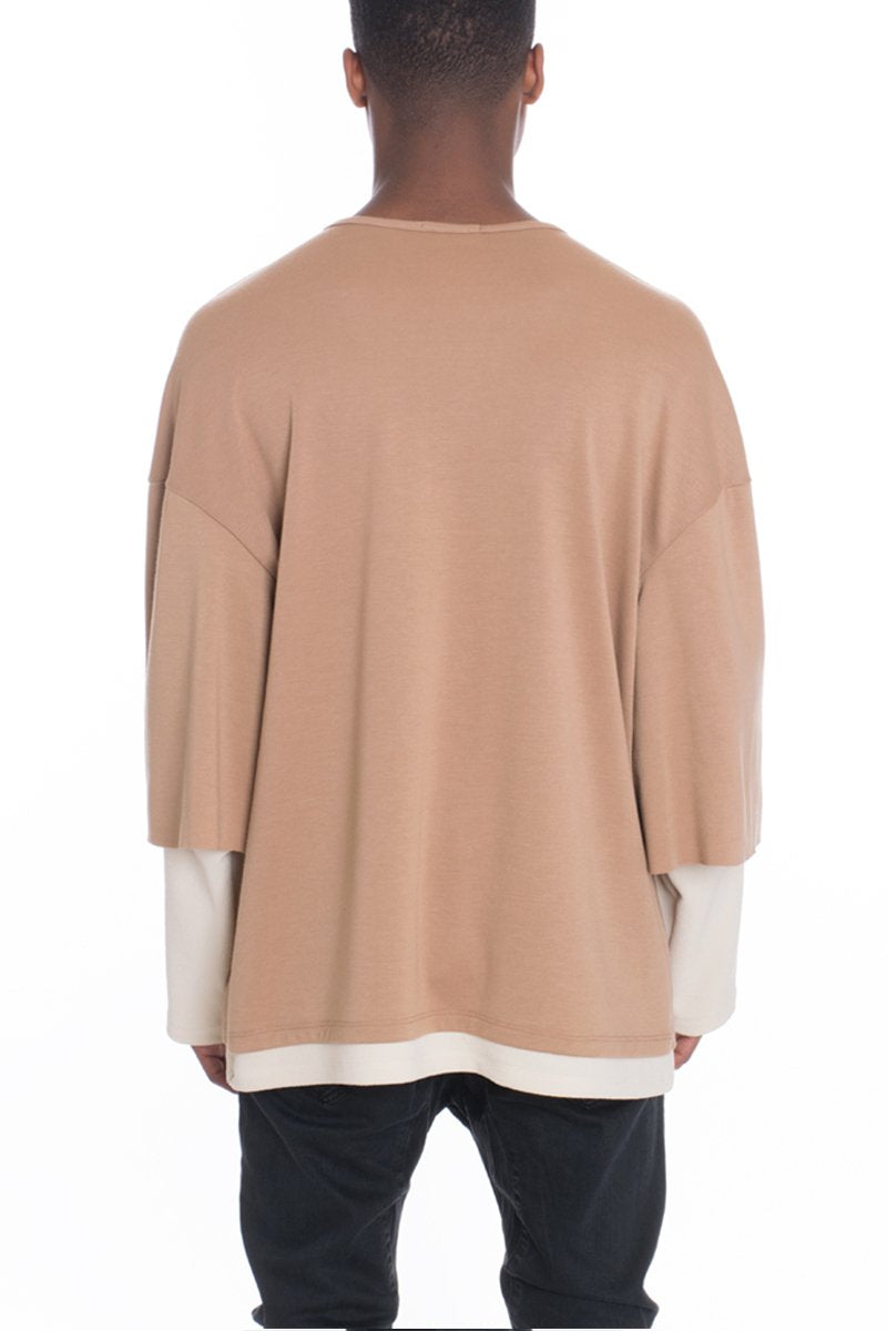 Taupe Cortez Slouch long sleeve T-shirt by Lime Milo, showcasing a relaxed fit and soft fabric on a neutral background.