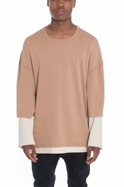 Taupe Lime Milo Cortez Slouch Long Sleeve T-shirt displayed flat with relaxed fit and long sleeves.