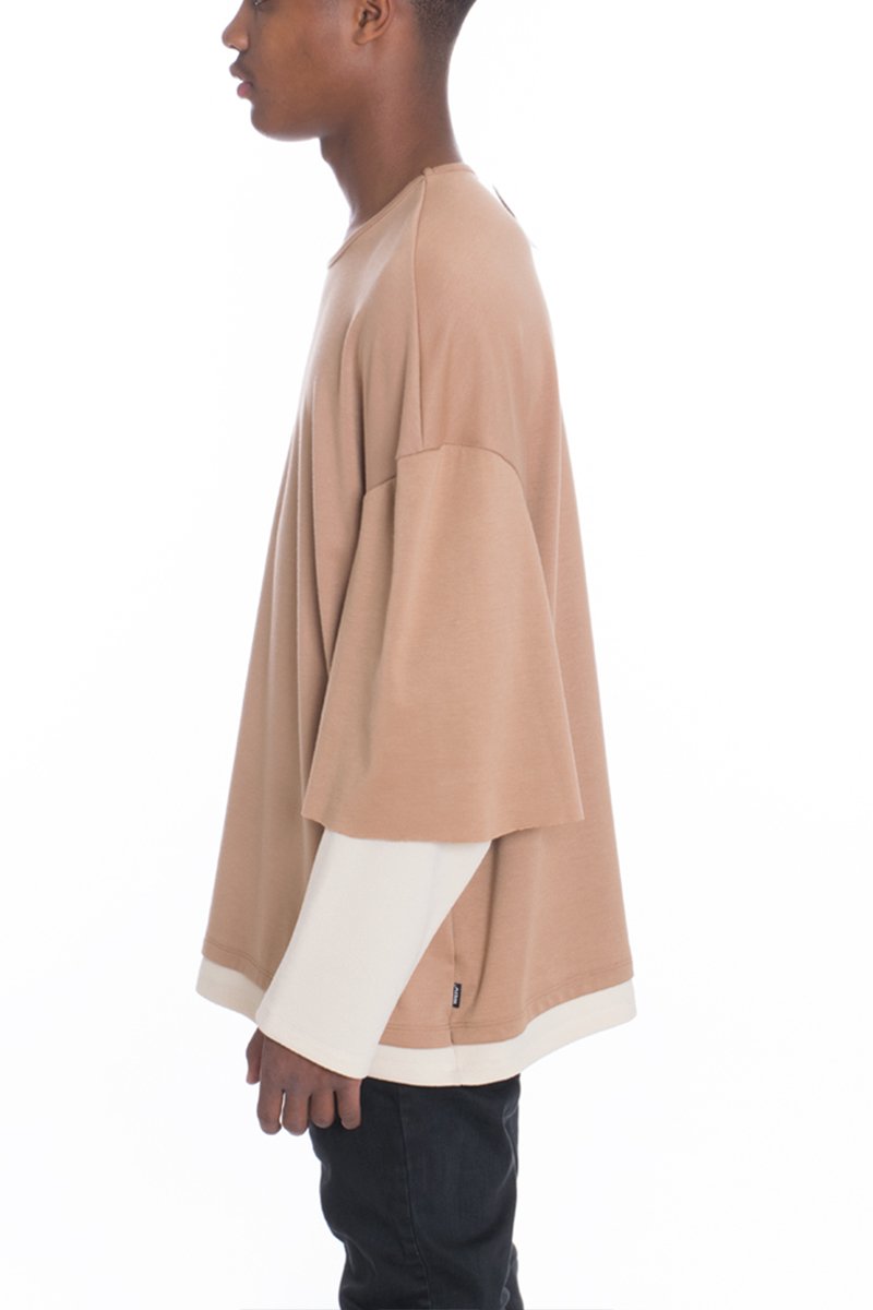 Taupe Lime Milo Cortez Slouch long sleeve T-shirt displayed flat with soft fabric and relaxed fit.