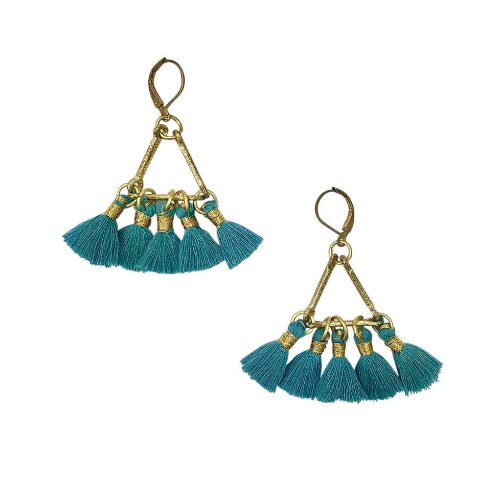 Teal tassel fan earrings from Ariel&