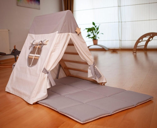 Red Oceanus tent cover and mat for climbing triangle, soft fabric enclosure with colorful design for kids&