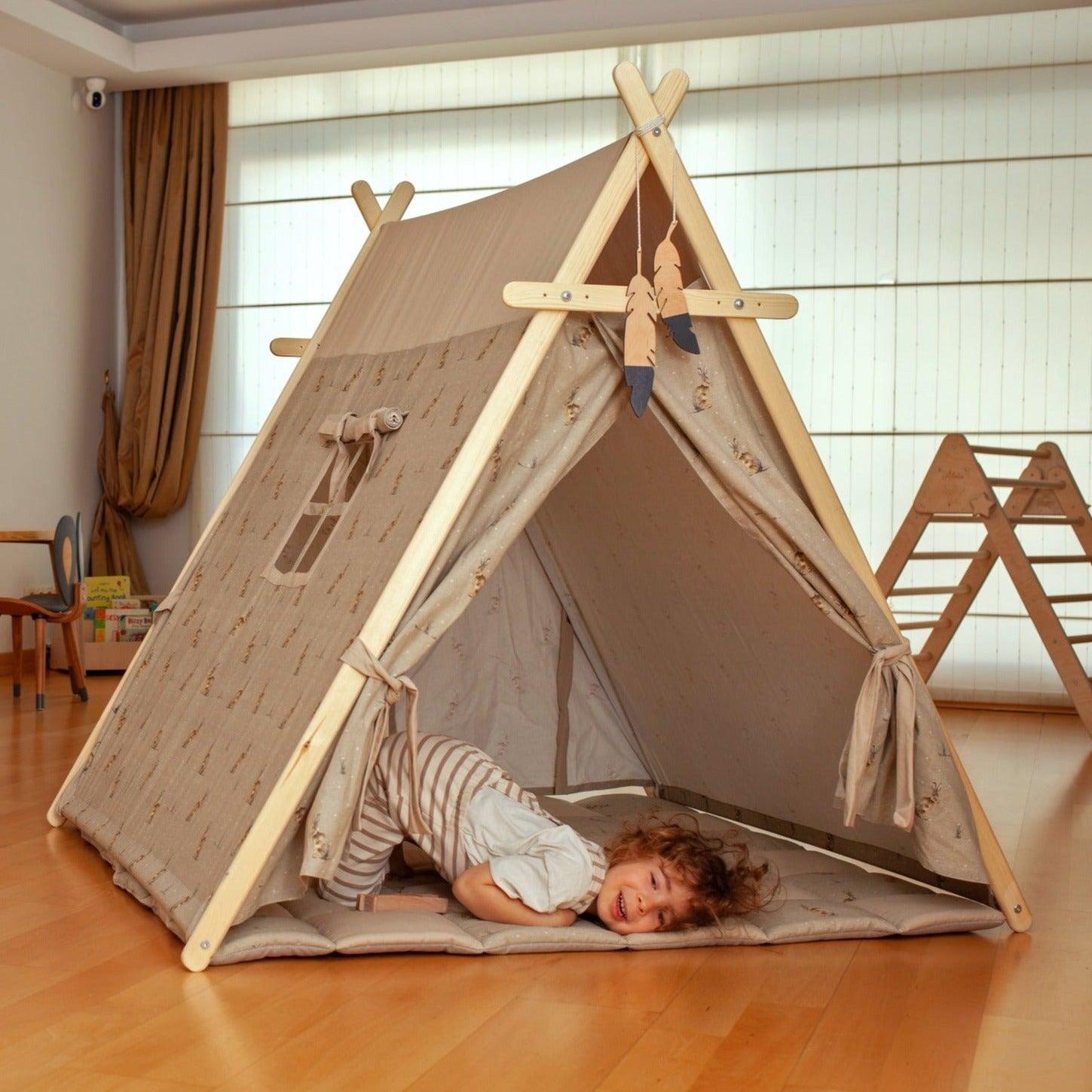Red Oceanus XL play tent with matching play mat set featuring a bunny design, perfect for children&