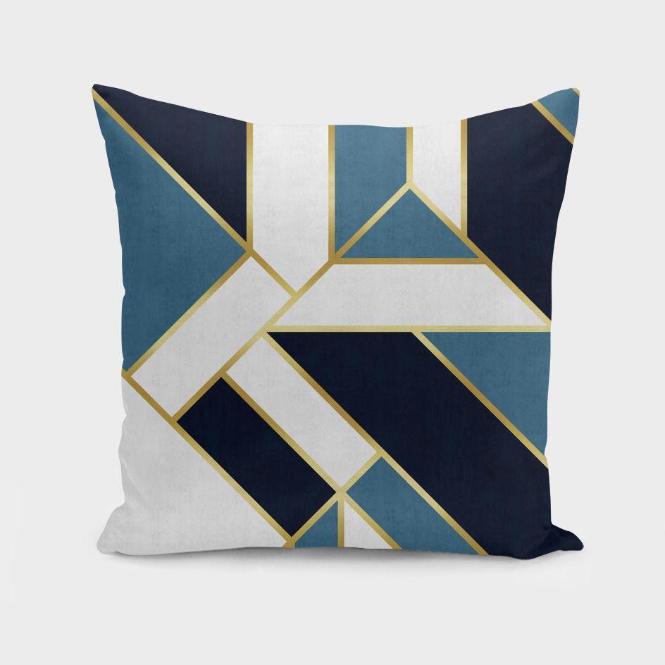 Golden and geometric art V cushion from Scorpius, decorative textile pillow with modern design and stylish patterns.