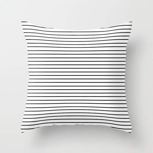 Scorpius Minimal Stripes Pillow with simple black and white striped textile design for modern home décor.
