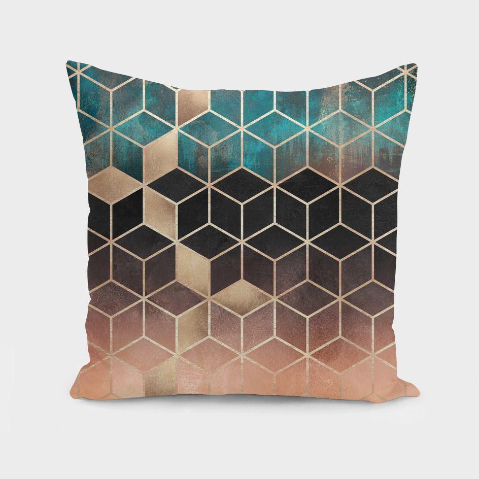 Scorpius Ombre Dream Cubes cushion with soft fabric and gradient blue and white ombre pattern, decorative textile pillow.