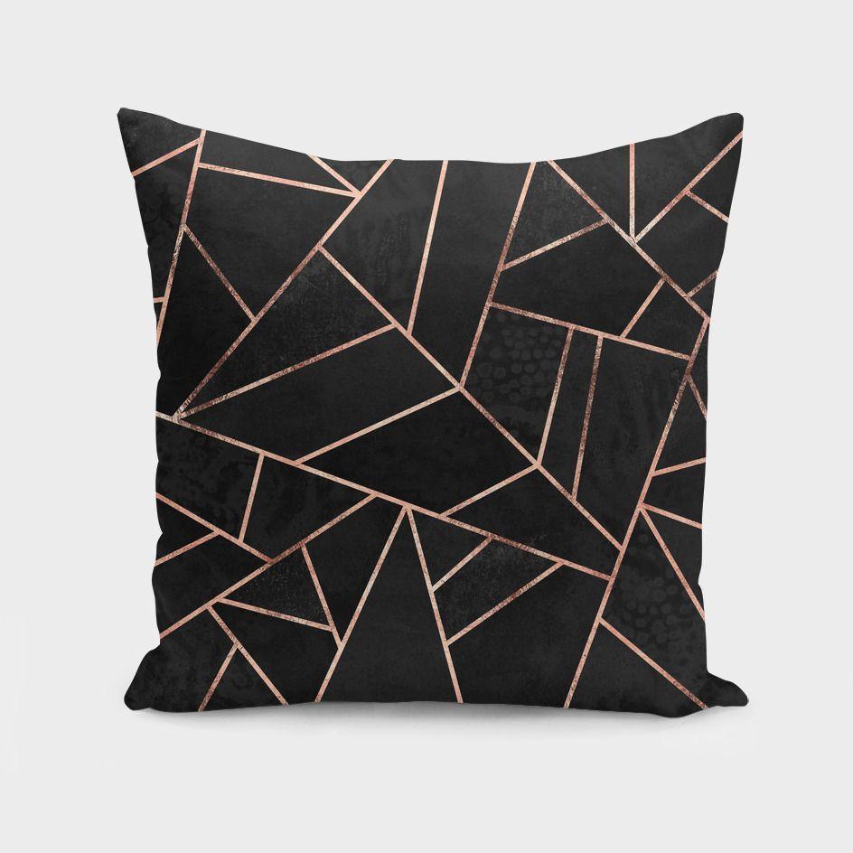 Velvet black and rose gold cushion by Scorpius, soft textile pillow with elegant color contrast and plush texture.