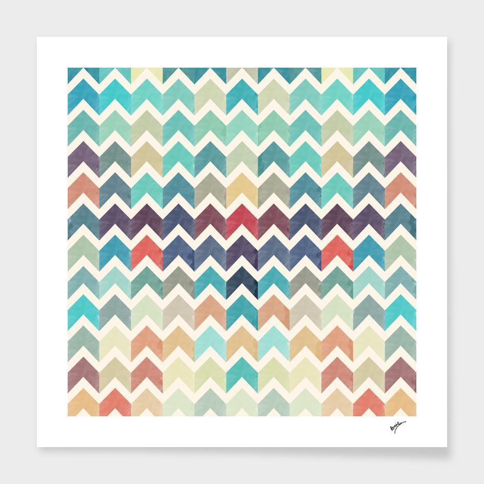 Scorpius Watercolor Chevron Pattern II cushion with soft fabric and vibrant watercolor chevron design on a decorative pillow.