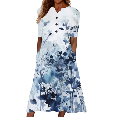 Women’s summer midi dress by Carmine Juneberry, casual and light with pockets, perfect for warm weather and relaxed style.