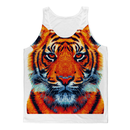 Colorful tiger animal design on Sky Felix sublimation adult tank top, featuring vibrant tiger and animal illustrations.