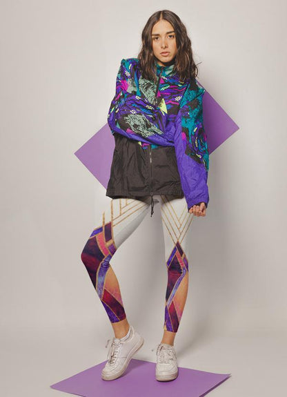Sky Felix Tipi Mountain Leggings featuring a colorful mountain design on comfortable T-shirt material.