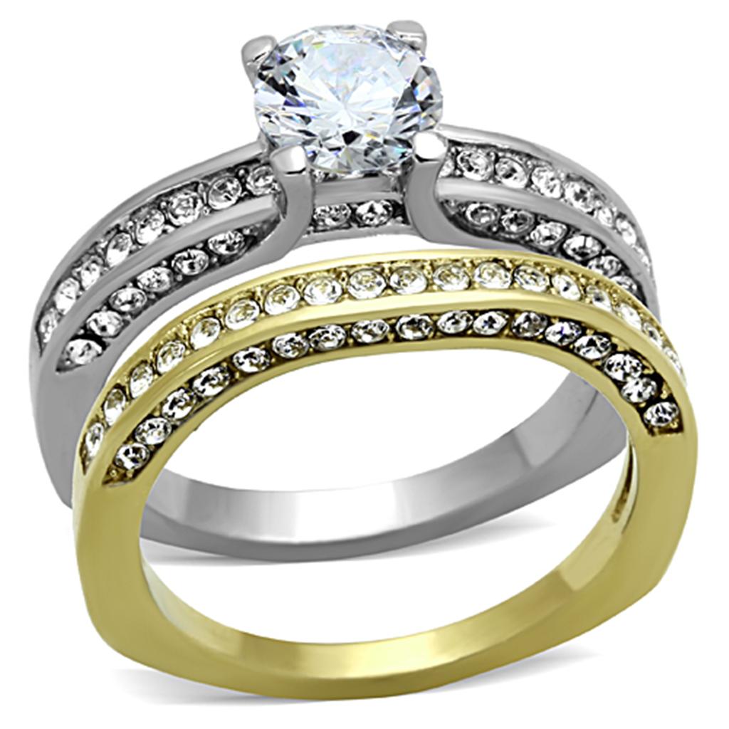 Turquoise Tiger TK1284 two-tone IP gold stainless steel ring with a sleek, modern design featuring gold and silver finishes.