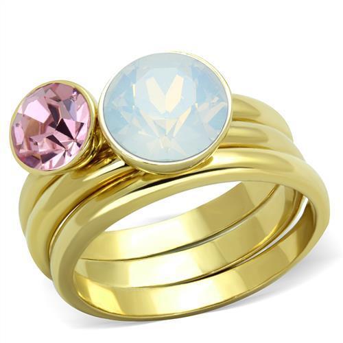 Turquoise Tiger TK1785 stainless steel ring with IP gold ion plating, featuring a sleek, polished design on a white background.