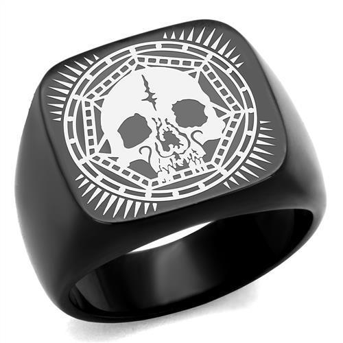 Black ion plating stainless steel ring with a sleek finish, designed by Turquoise Tiger.