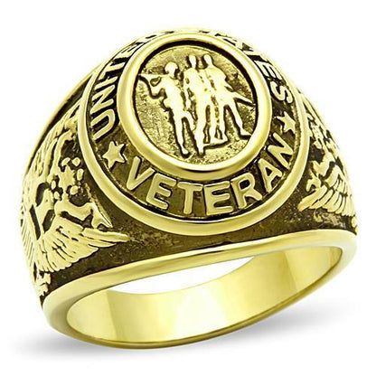 Turquoise Tiger IP gold ion plated stainless steel ring with epoxy design, showcasing a sleek and modern jewelry piece.