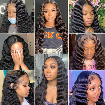 Cerise Alfie U Part wig with loose deep wave Brazilian Remy human hair, lace front for black women, transparent lace detail.