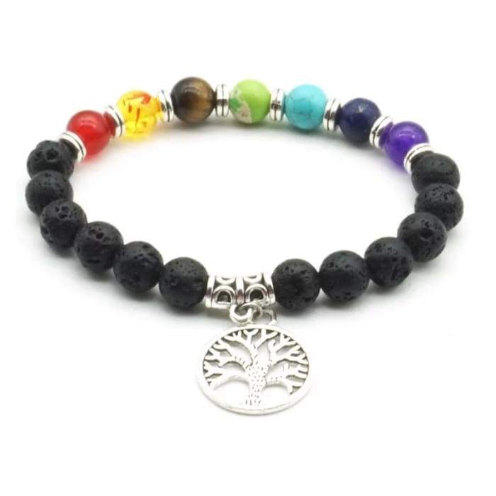 Green Danae Tree of Life 7 Chakra healing balance essential oil large medallion bracelet with intricate design for spiritual wellness.