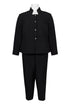 Black Tahari ASL high neck long sleeve crepe pants set with pockets and buttons, by Crimson Bamboo, women&