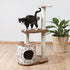 Brown and beige Casta Cat Tree by Rose Chloe with circular platforms, designed as a playful cat toy for climbing and lounging.