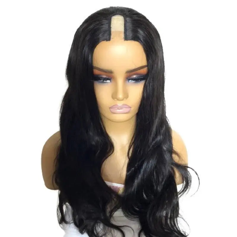 Peach Clymene U-nece versatile U part wig made of premium human hair, showcasing a natural hairline and styled for multiple looks.