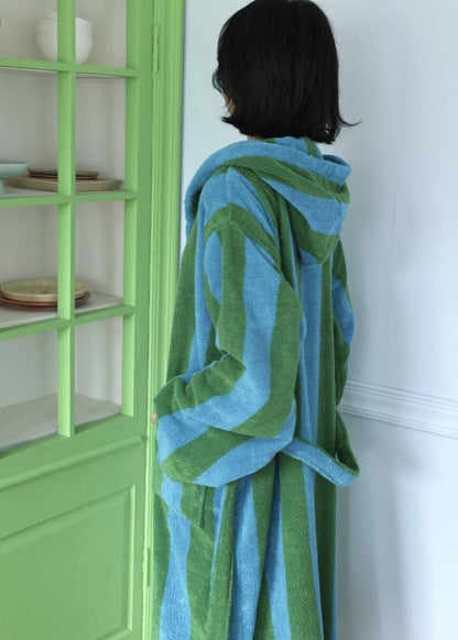 Inspecial Home ultra-soft retro whimsical stripe bath robe made of 100% organic long-stapled cotton, cozy home decor.