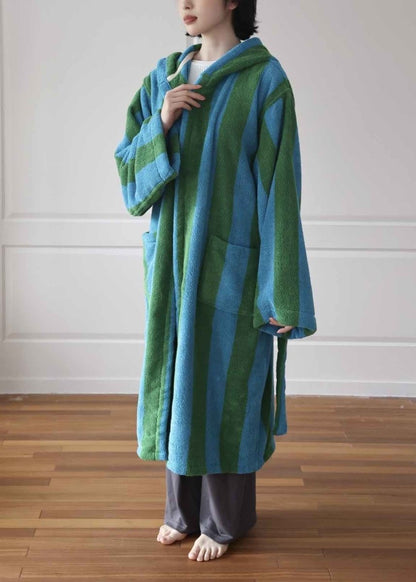 Ultra-soft retro striped bath robe by Inspecial Home made from 100% organic long-staple cotton, cozy home decor clothing.