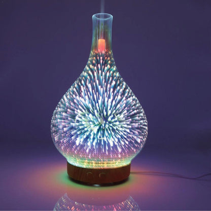Ozdingo Essential Oil Aroma Diffuser with 3D Fireworks mirror design, ultrasonic glass air diffuser for aromatherapy and humidification