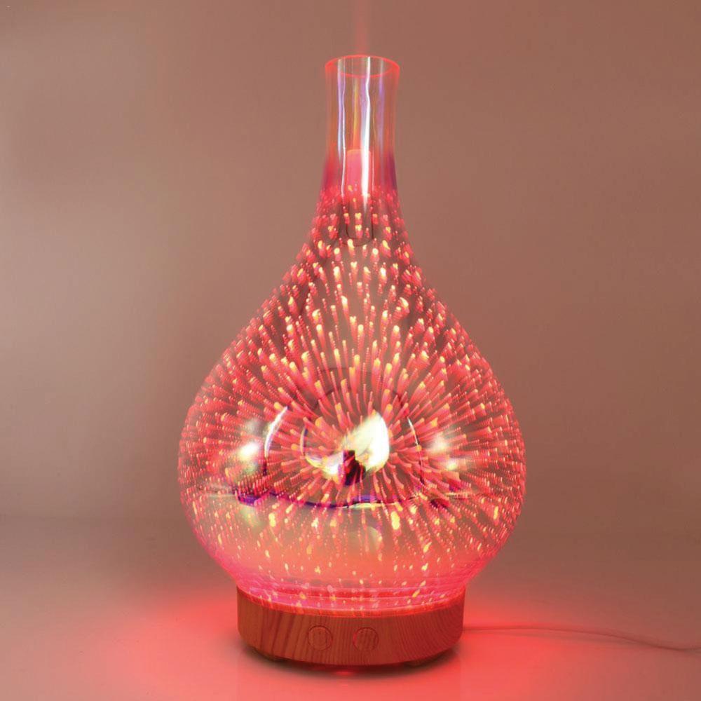 Ozdingo 3D Fireworks Aroma Diffuser with mirror finish, ultrasonic glass design, LED lamp, and essential oil diffuser for home aromatherapy