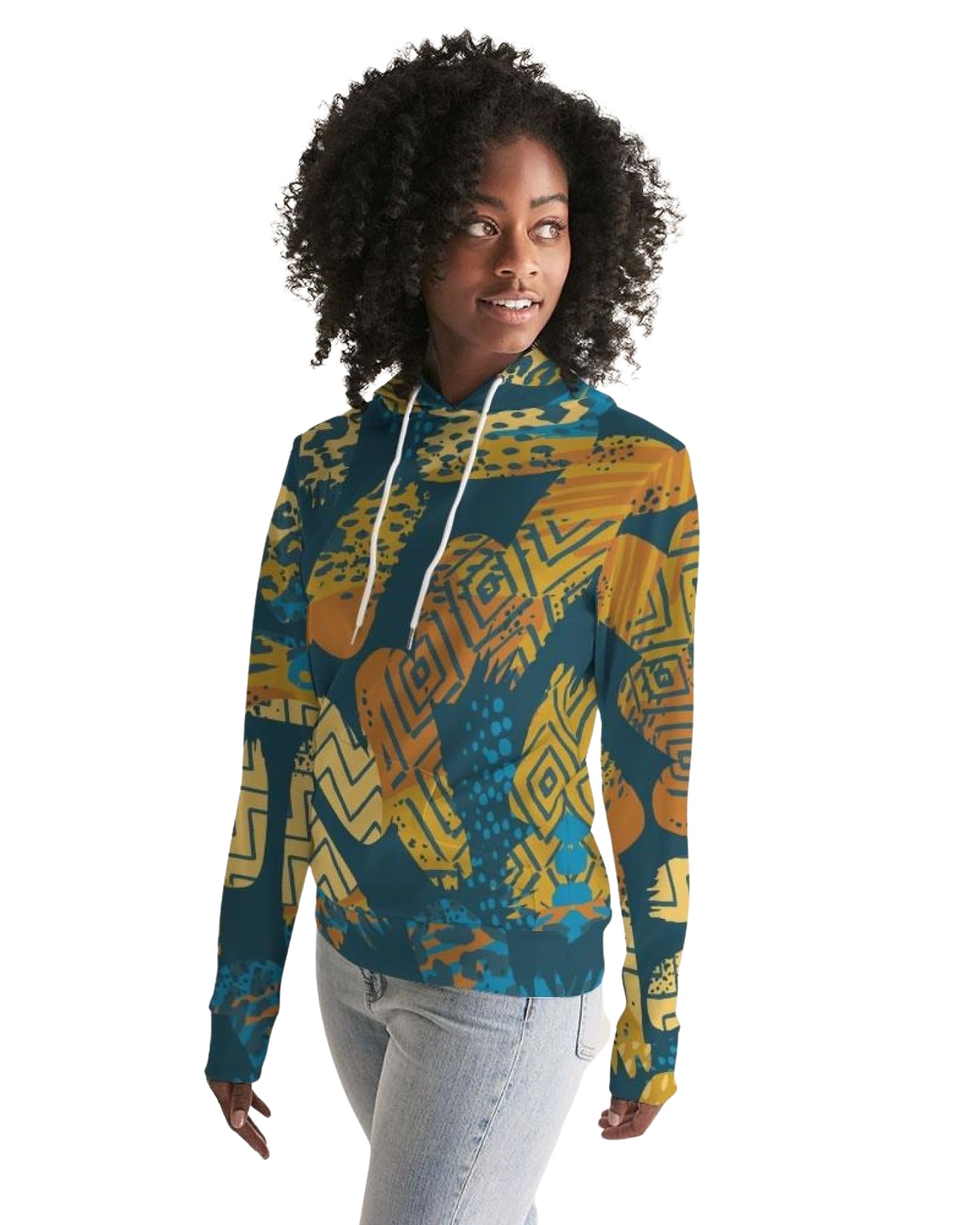 Blue abstract graphic hoodie pullover sweatshirt by Start2Finish, featuring a unique women&