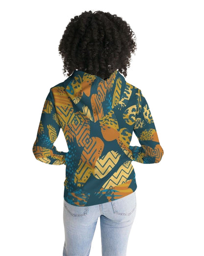 Blue abstract graphic hoodie pullover sweatshirt for women by Start2Finish, featuring a unique, stylish design.