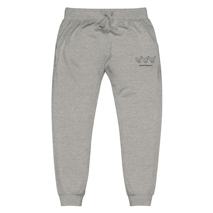 Yellow Eleusis Jacki Easlick Three Chickens unisex fleece sweatpants in carbon grey, front view showing comfortable, casual style.