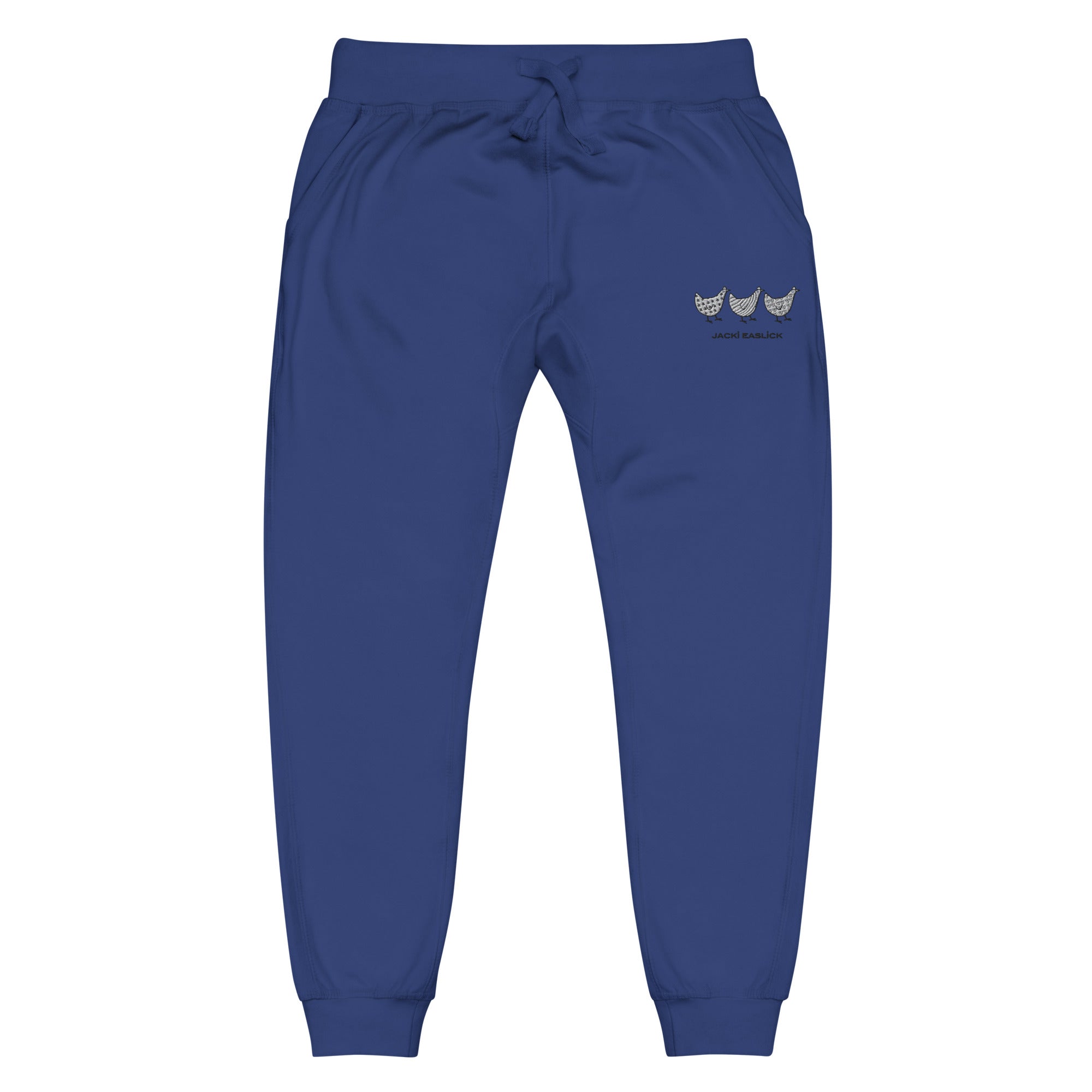 Yellow Eleusis Jacki Easlick three chickens unisex fleece sweatpants featuring a front design, casual and comfortable for everyday wear.