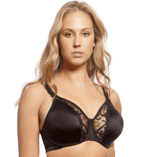 Unlined black Lunaire Denmark minimizer bra with smooth cups and adjustable straps, designed for comfortable support.