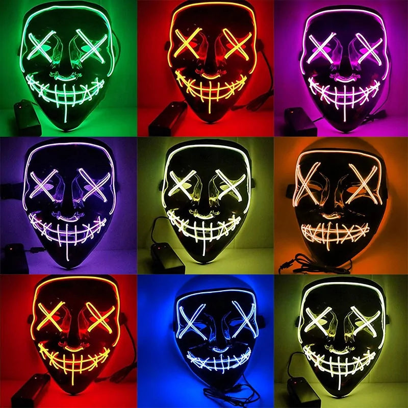 White Eucalyptus LED purge mask for pets, Halloween costume with glow-in-the-dark light-up DJ party style.