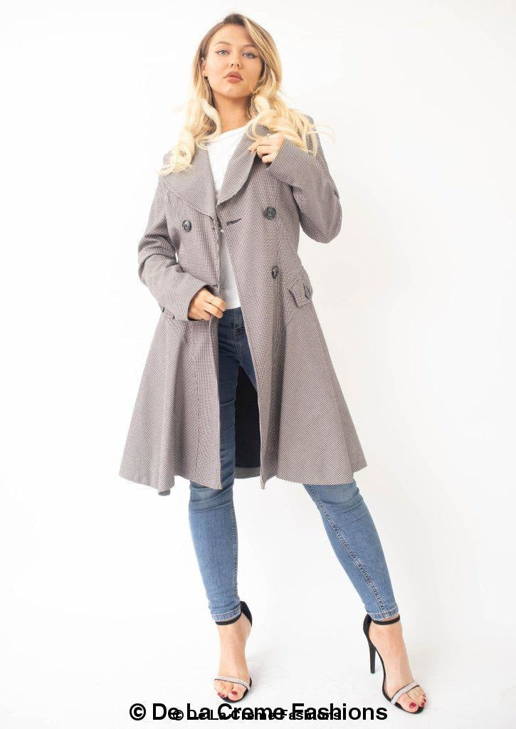 Rose Eleusis Vanessa dogtooth fit and flare mac coat, stylish jacket with a classic pattern, perfect for fall weather.