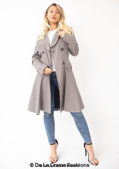 Rose Eleusis Vanessa dogtooth fit and flare mac coat, stylish jacket with a classic pattern, perfect for fall weather.