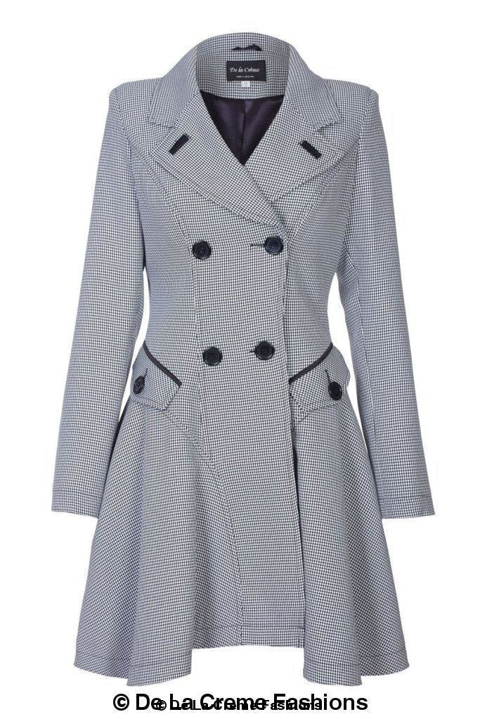 Rose Eleusis Vanessa dogtooth fit and flare mac coat, a stylish jacket with a classic pattern and tailored fit, ideal for outerwear.