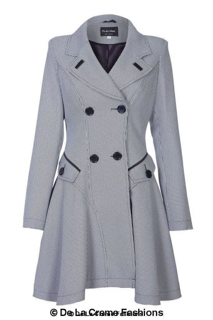 Rose Eleusis Vanessa dogtooth fit and flare mac coat, a stylish jacket with a classic pattern and tailored fit, ideal for outerwear.