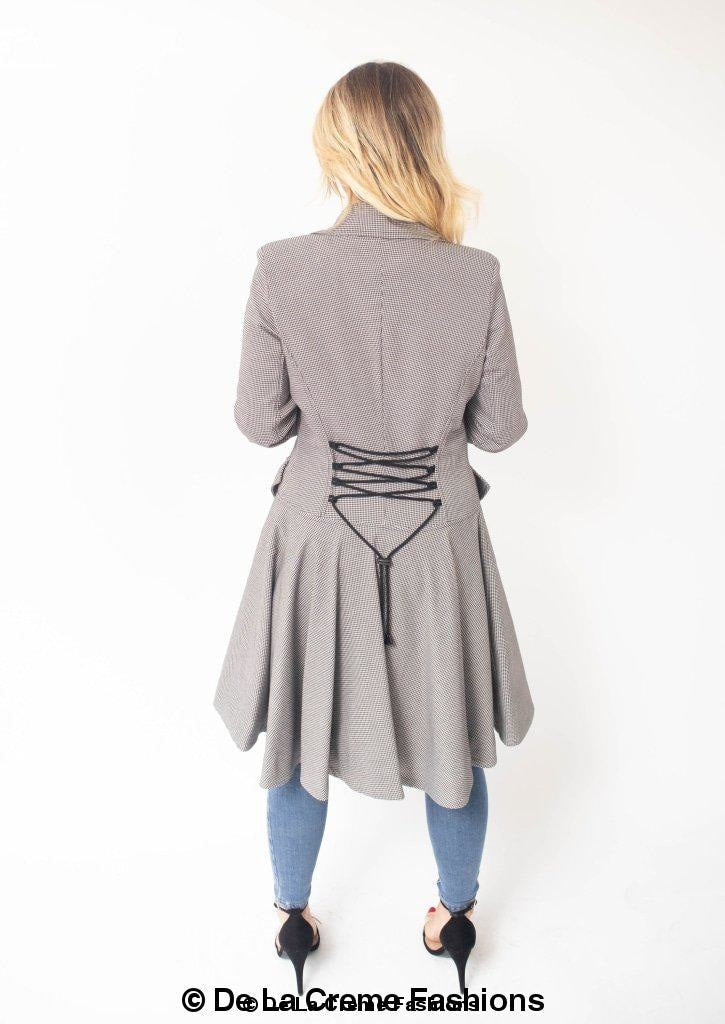 Rose Eleusis Vanessa dogtooth fit and flare mac coat, stylish jacket with a classic pattern and tailored fit for women.