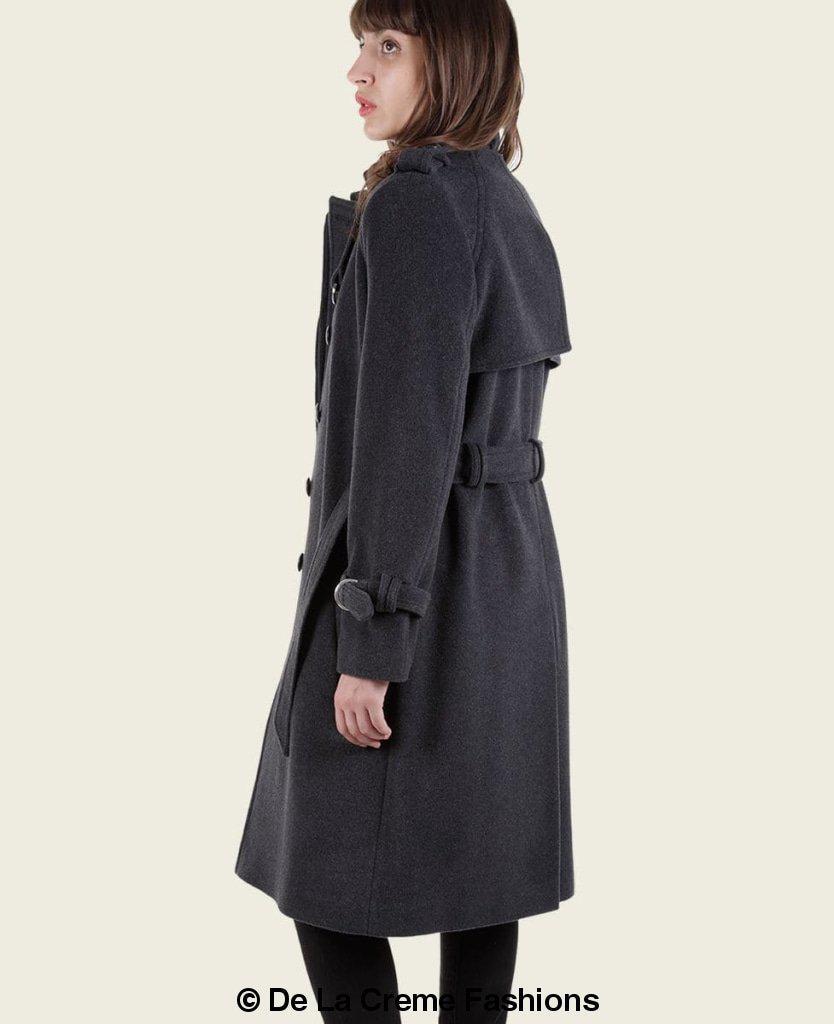 Rose Eleusis Ventura tailored collarless trench coat shown in stylish, sleek design with a modern fit and classic beige color.