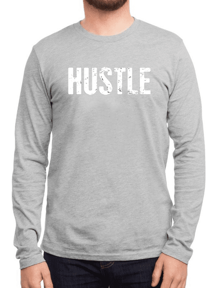 Scorpius Hustle full sleeves T-shirt, white cotton T-shirt with crew neck and long sleeves, casual streetwear style.
